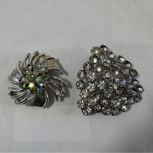 VTG Brooch Dazzling Crystal and Silver Lot of 2